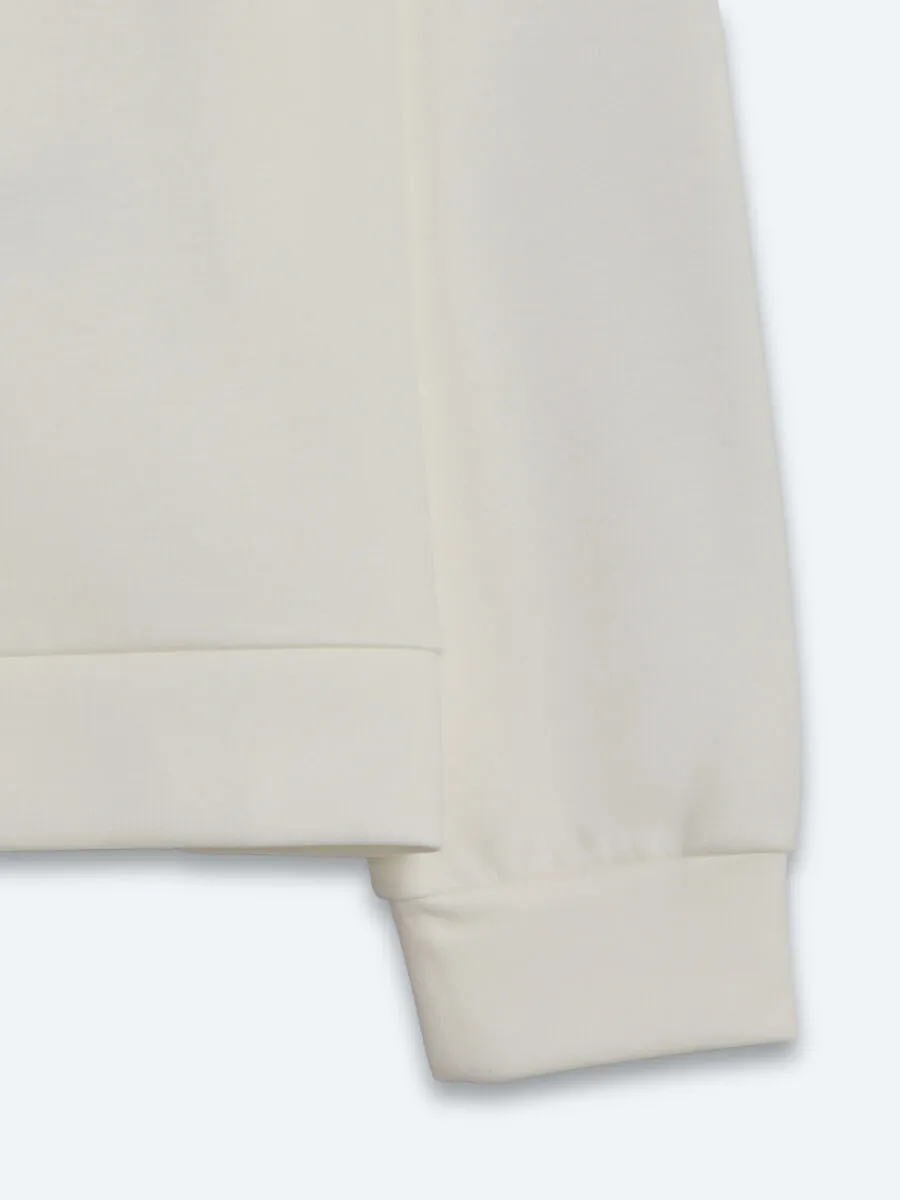 Ekru Dik Yaka Düz Sweatshırt - 11