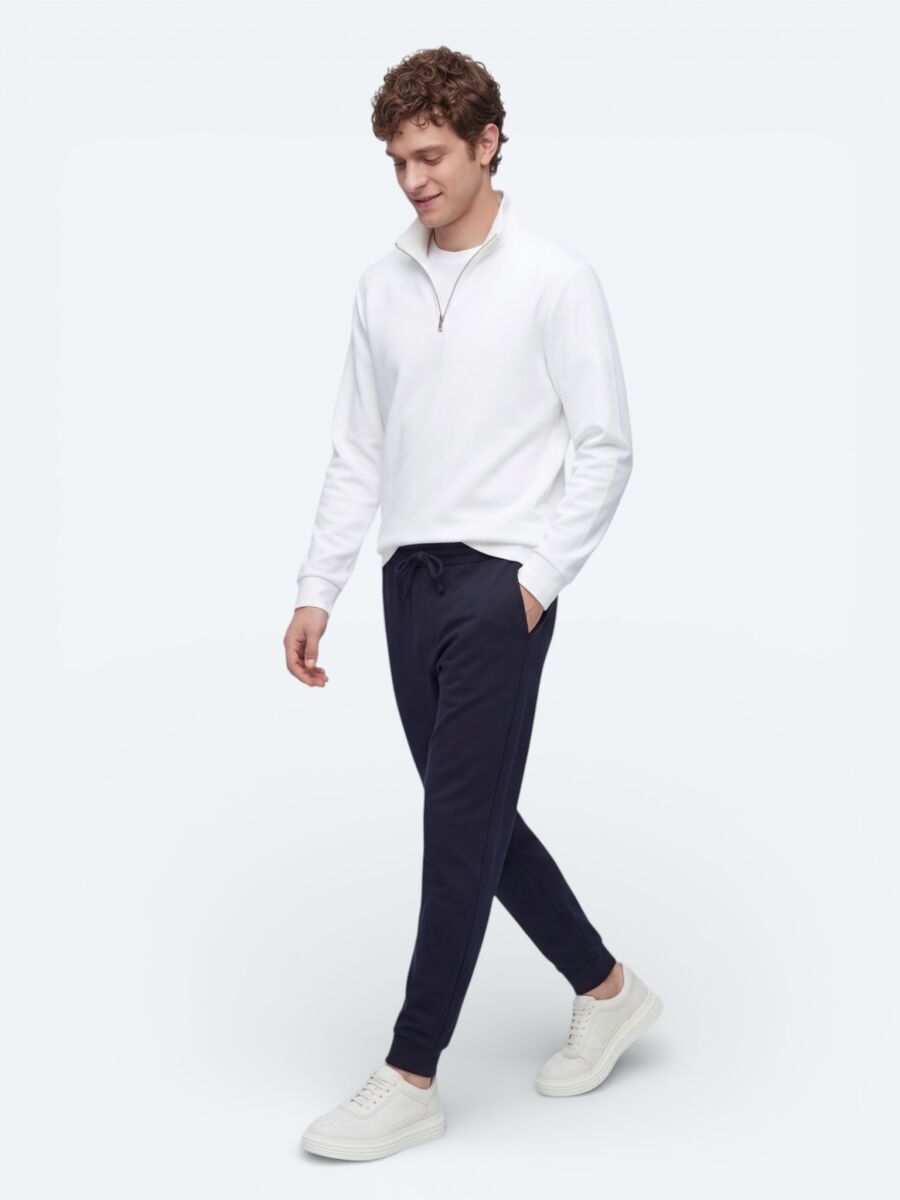 Ekru Dik Yaka Düz Sweatshırt - 2