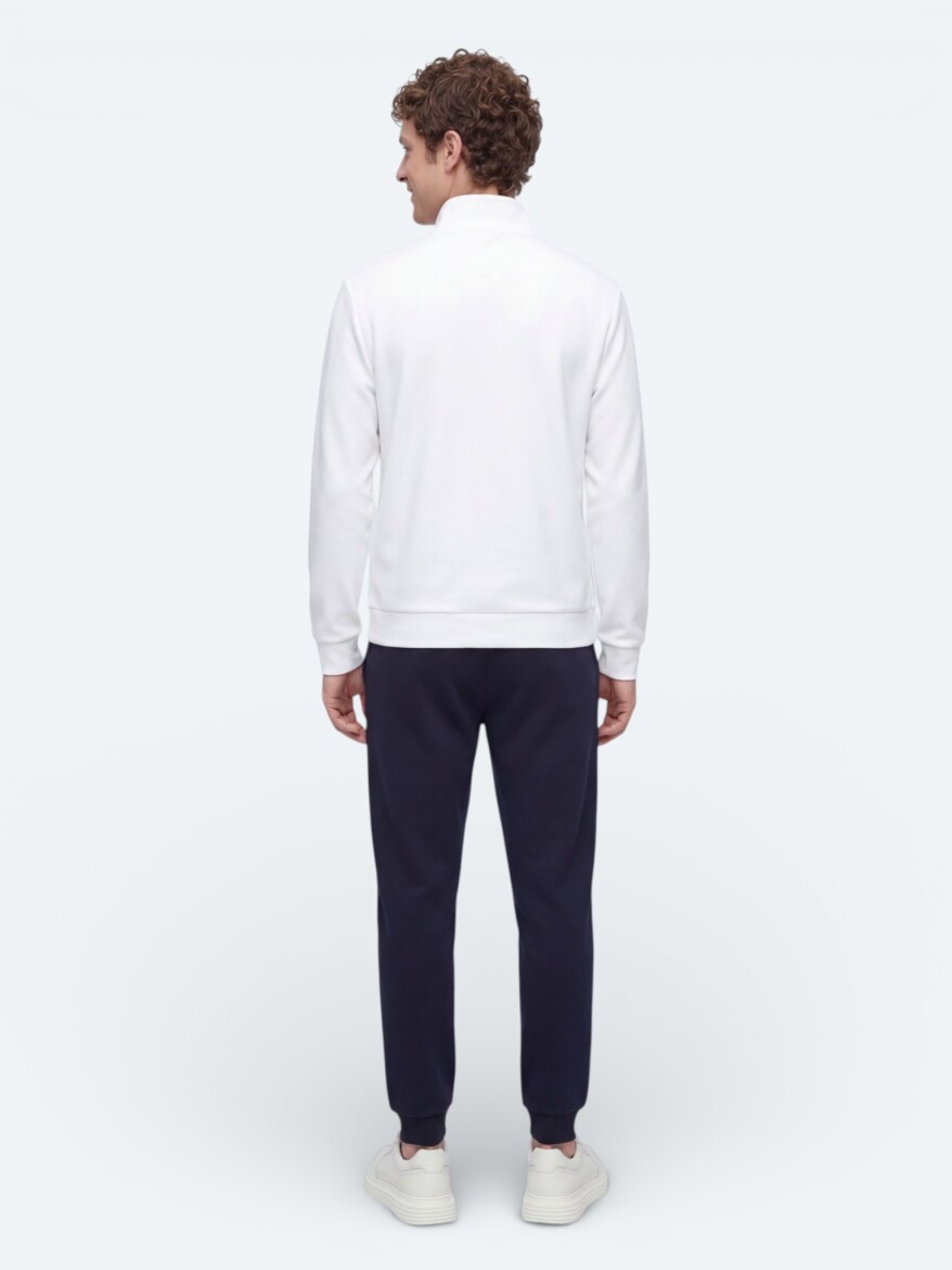 Ekru Dik Yaka Düz Sweatshırt - 5