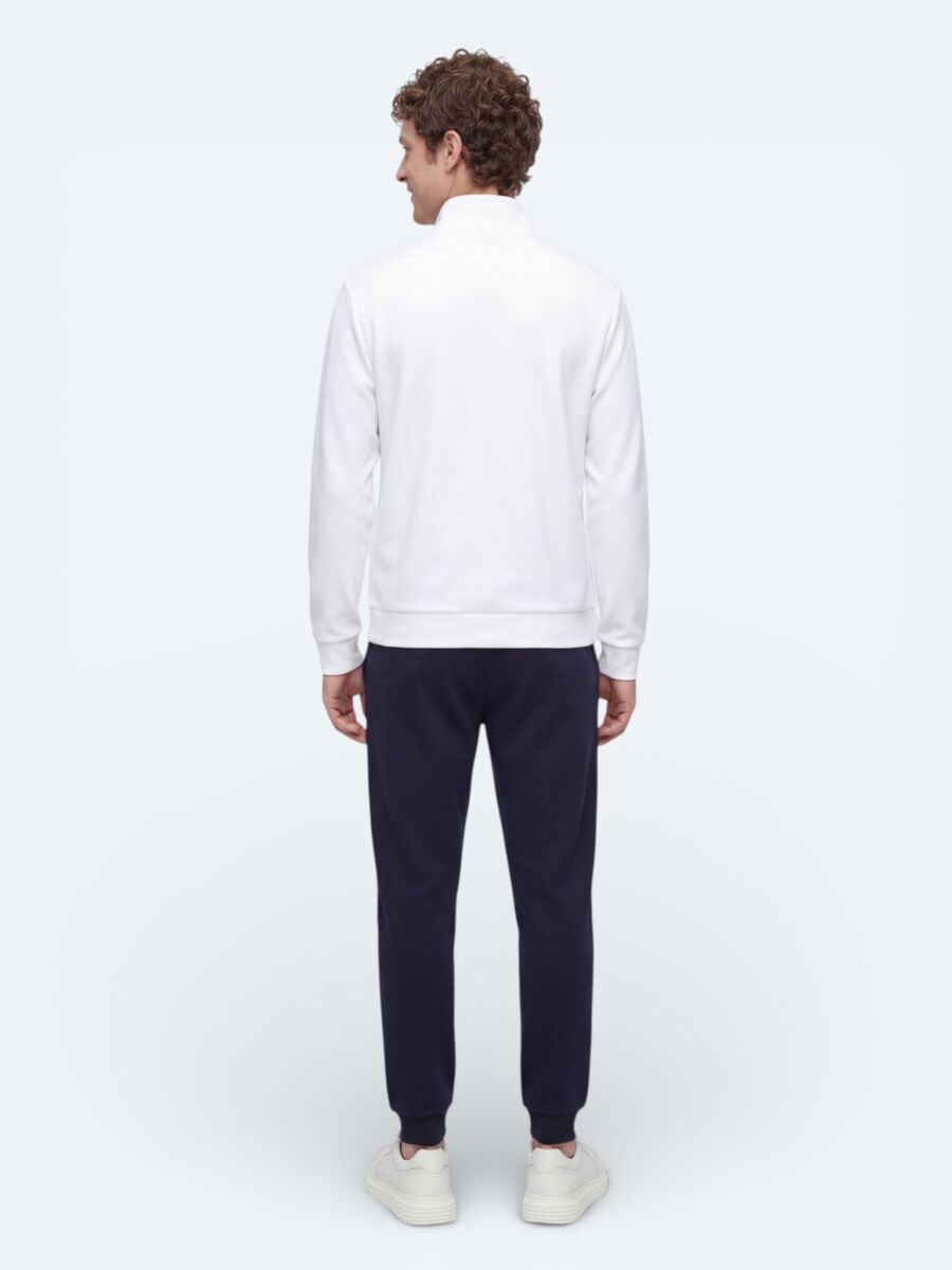 Ekru Dik Yaka Düz Sweatshırt - 5