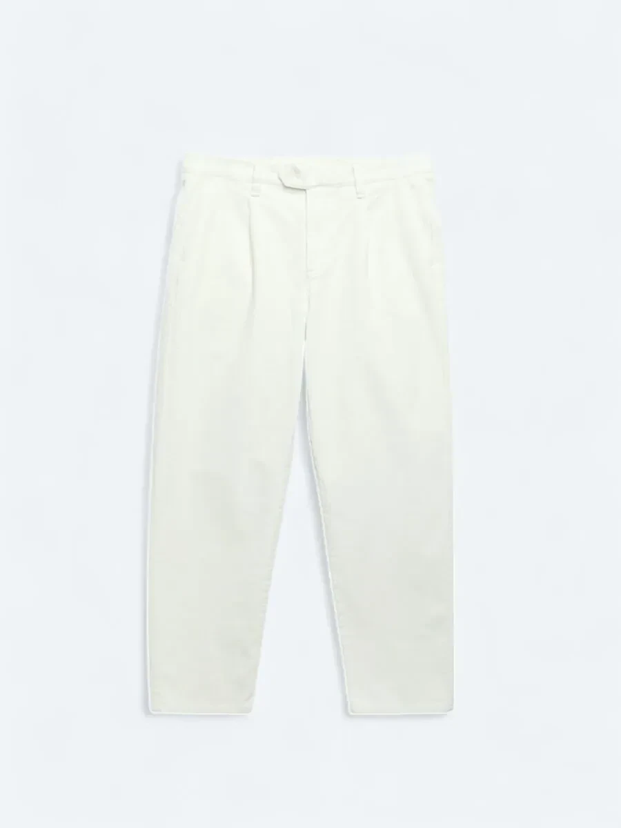 Ekru Dokuma Loose Fit Kadife Casual Pamuk Karışımlı Pantolon - 6