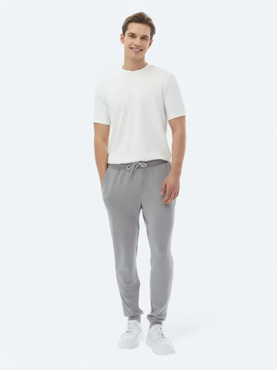 Ekru Düz Bisiklet Yaka T-Shirt - 2