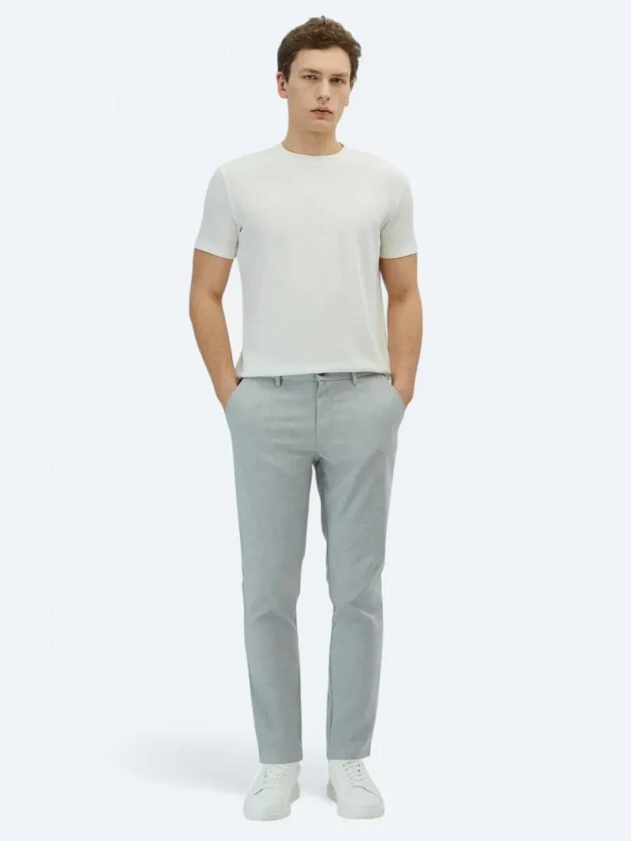 Ekru Düz Bisiklet Yaka T-Shirt - 2