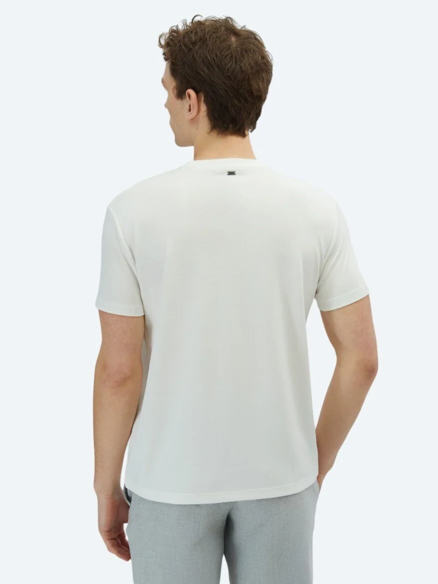Ekru Düz Bisiklet Yaka T-Shirt 