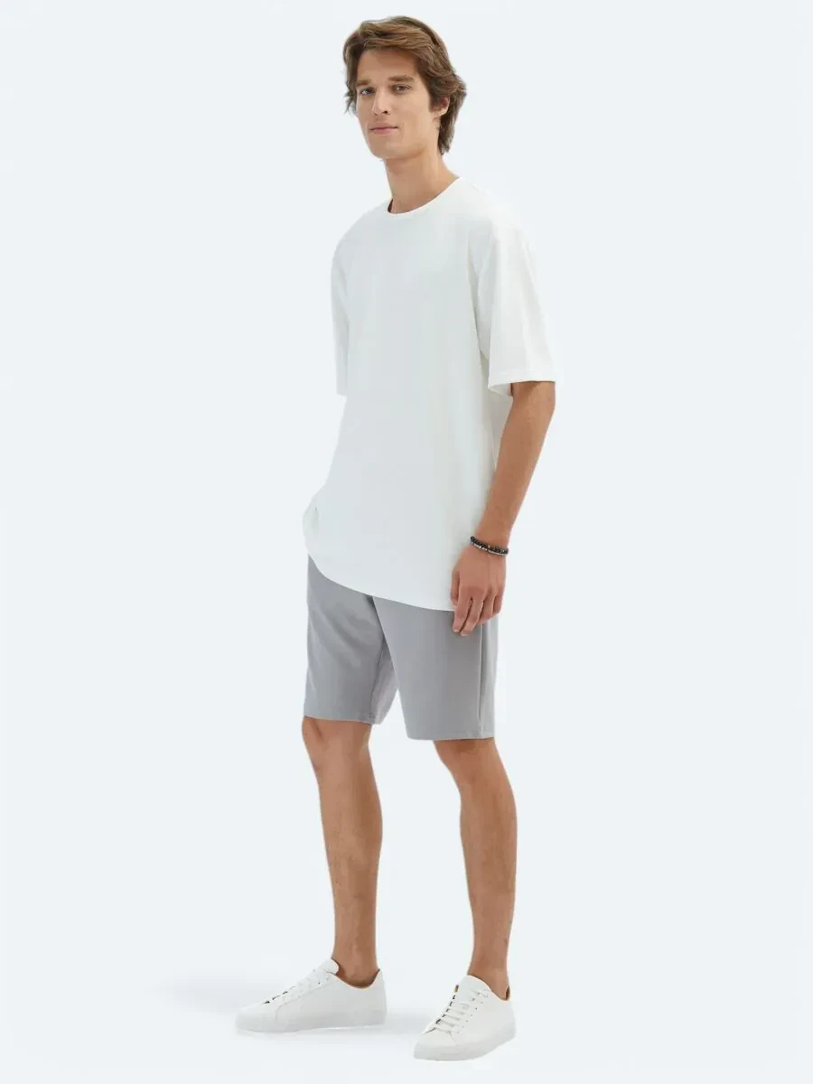 Ekru Düz Bisiklet Yaka T-Shirt - 2