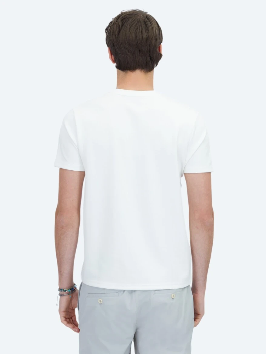 Ekru Düz Bisiklet Yaka T-Shirt 