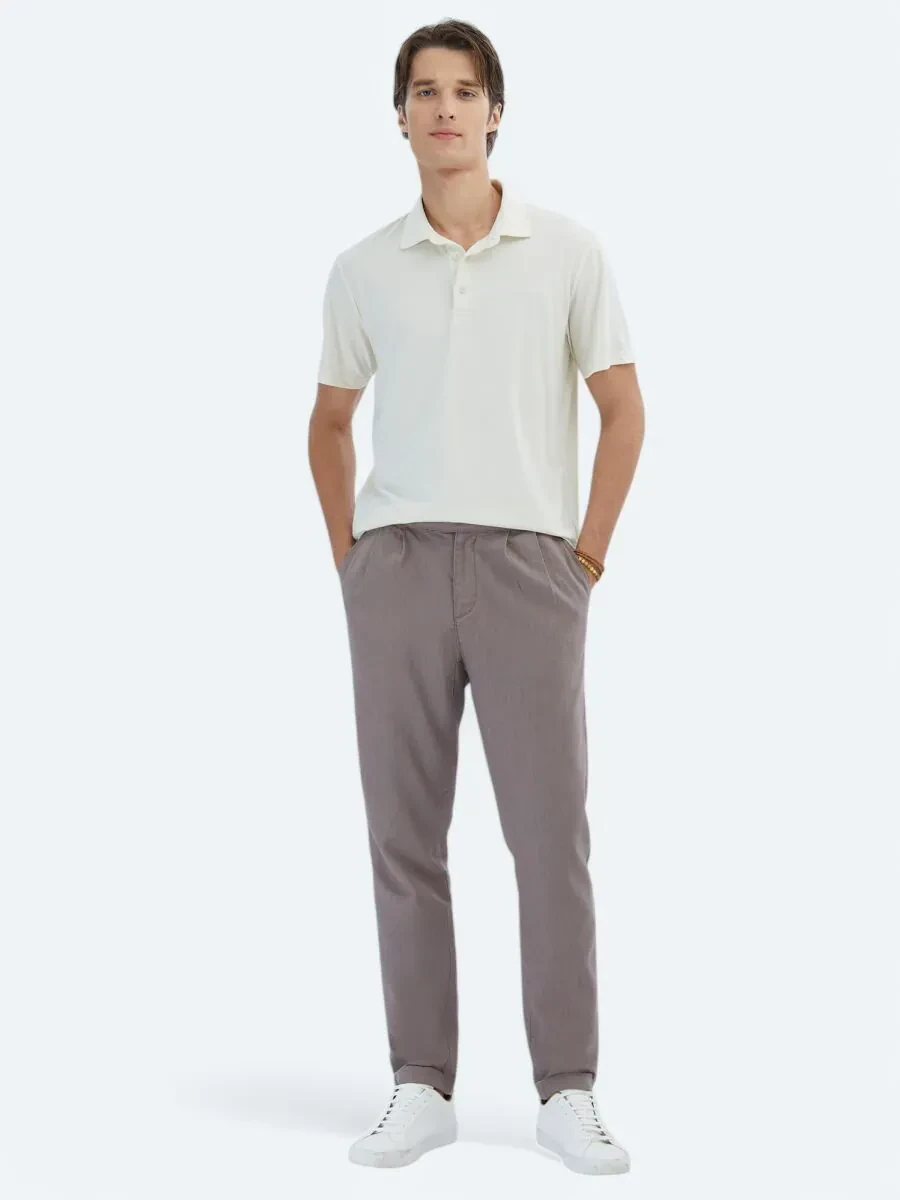 Ekru Düz Çevre Dostu Polo Yaka T-Shirt - 2