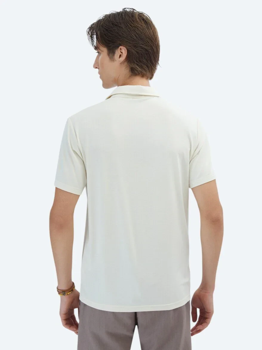 Ekru Düz Çevre Dostu Polo Yaka T-Shirt - 6