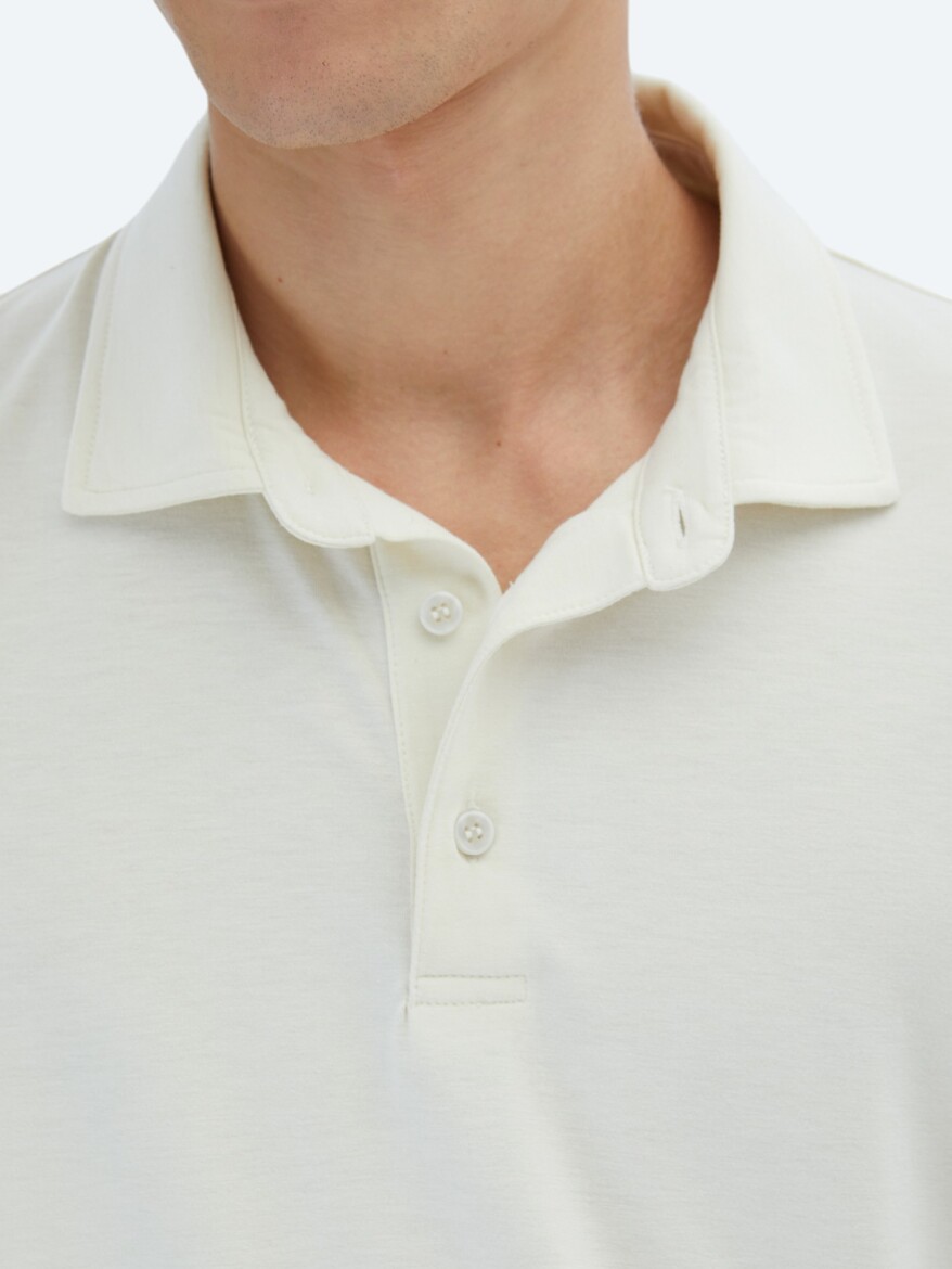 Ekru Düz Çevre Dostu Polo Yaka T-Shirt - 4