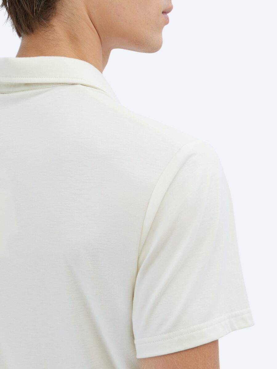 Ekru Düz Çevre Dostu Polo Yaka T-Shirt - 5