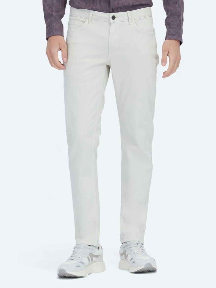 Ekru Düz Dokuma Slim Fit Casual Pamuk Karışımlı Pantolon - KİP