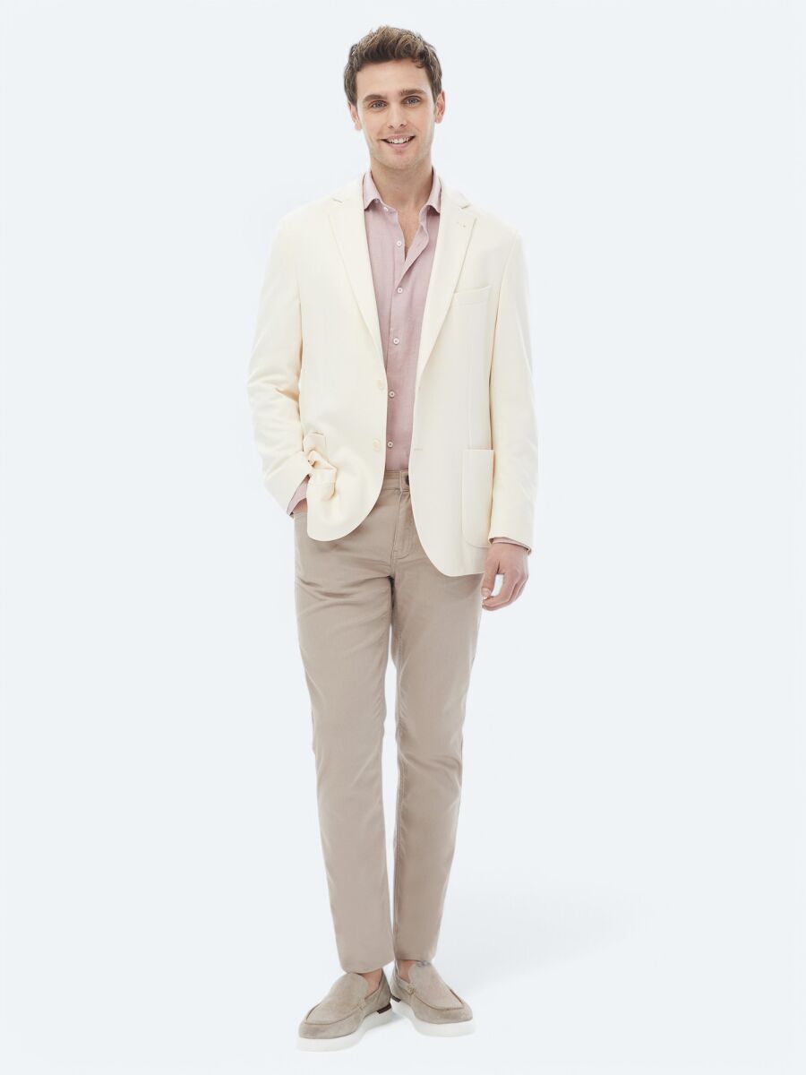 Ekru Düz Modern Fit Örme Ceket - 1