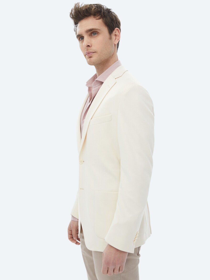 Ekru Düz Modern Fit Örme Ceket - 2