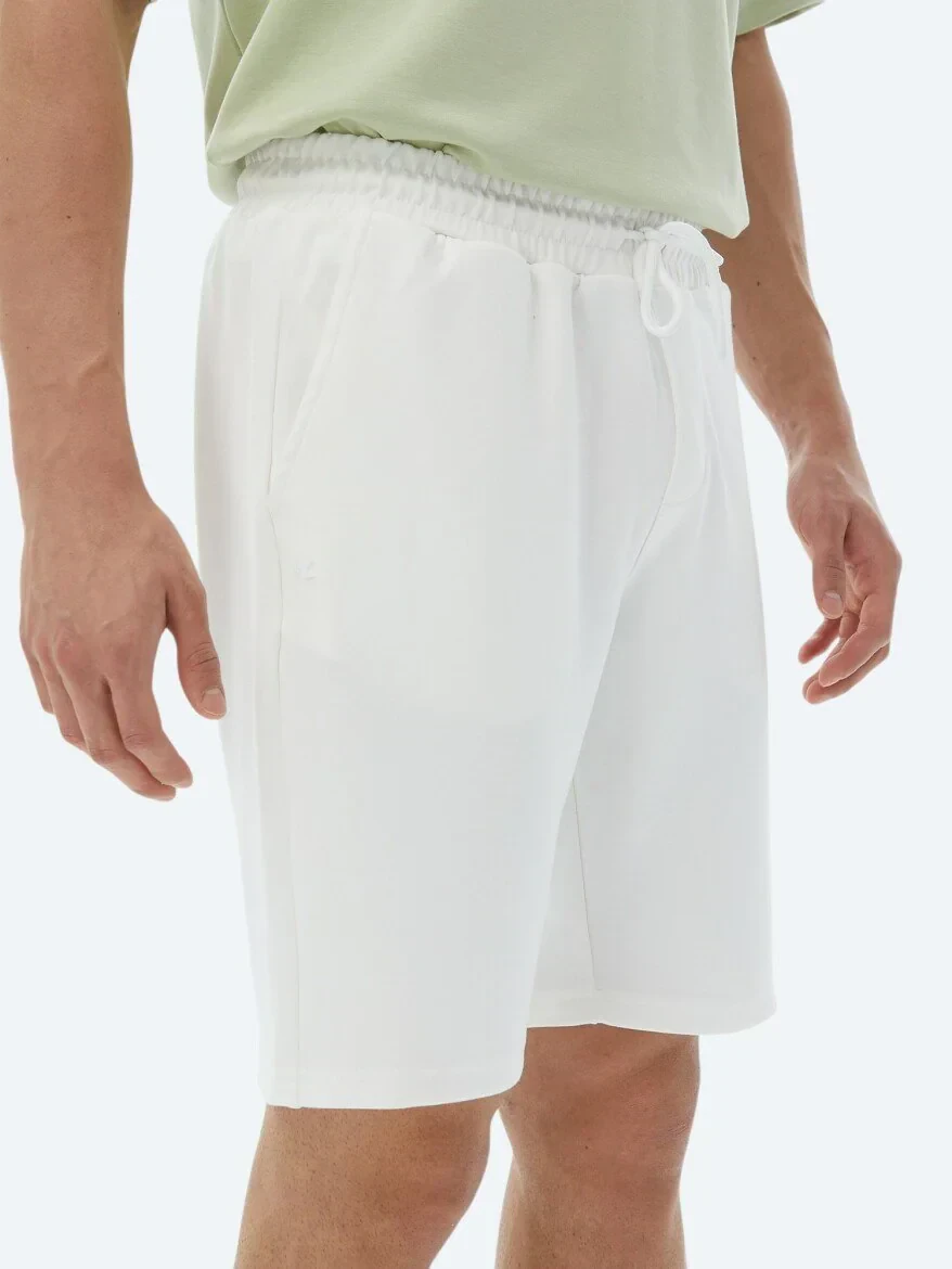 Ekru Düz Örme Jogging Fit Casual Bermuda 
