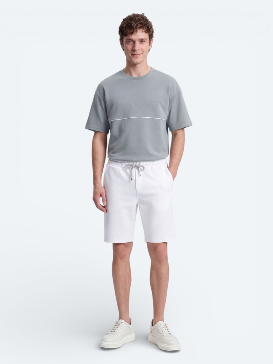 Ekru Düz Örme Regular Fit Casual Bermuda - 1