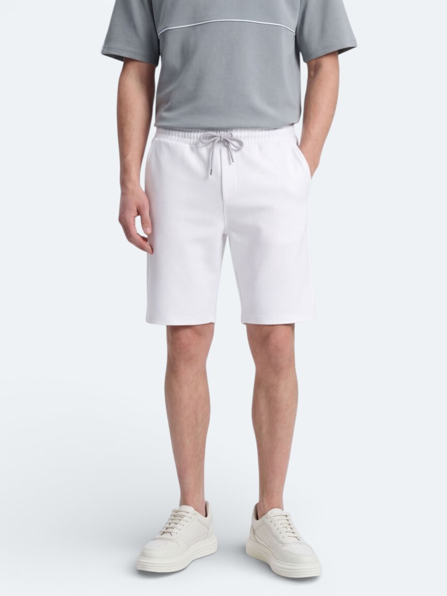 Ekru Düz Örme Regular Fit Casual Bermuda - KİP