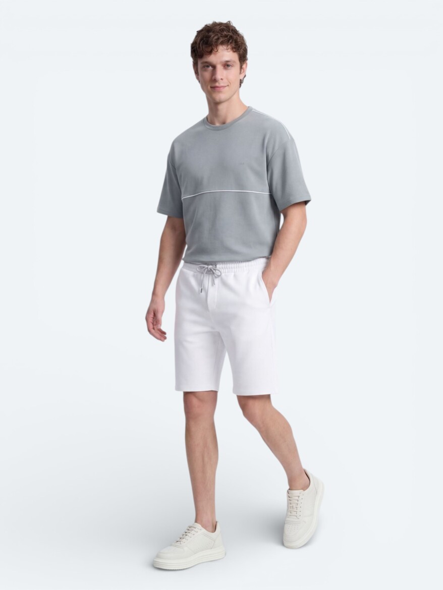 Ekru Düz Örme Regular Fit Casual Bermuda - 3