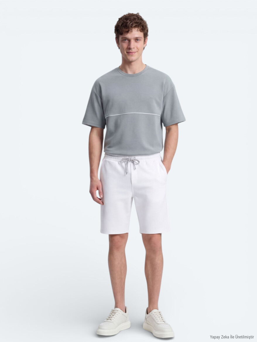 Ekru Düz Örme Regular Fit Casual Bermuda - KİP