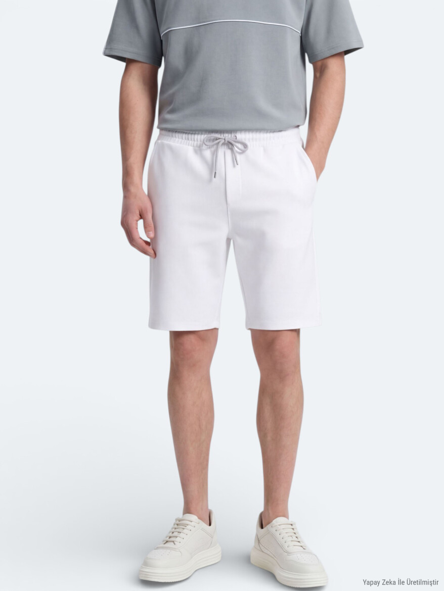 Ekru Düz Örme Regular Fit Casual Bermuda - KİP