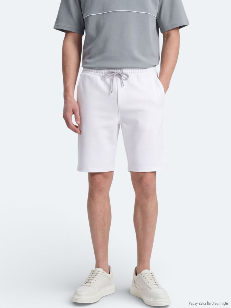 Ekru Düz Örme Regular Fit Casual Bermuda - 2