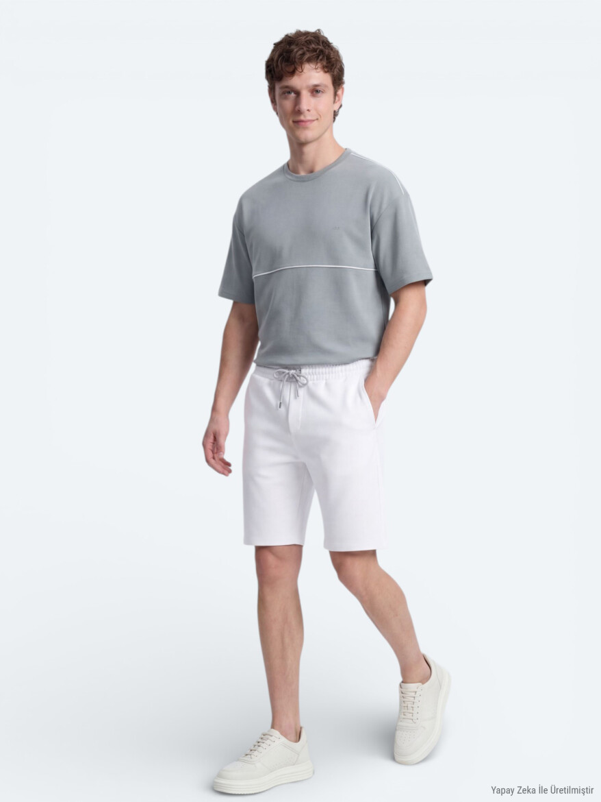 Ekru Düz Örme Regular Fit Casual Bermuda - 3