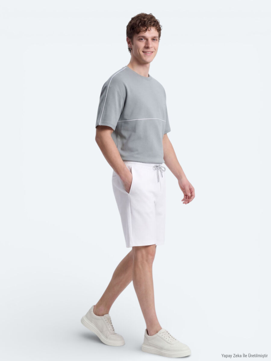 Ekru Düz Örme Regular Fit Casual Bermuda - 4