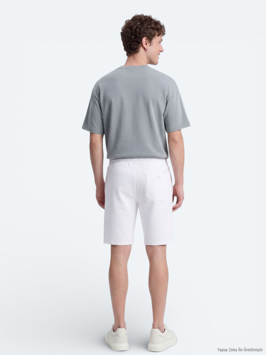 Ekru Düz Örme Regular Fit Casual Bermuda - 5