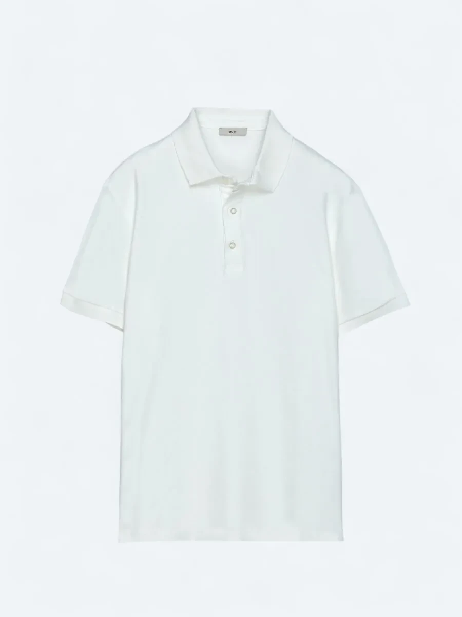 Ekru Düz Polo Yaka %100 Pamuk T-Shirt - 1