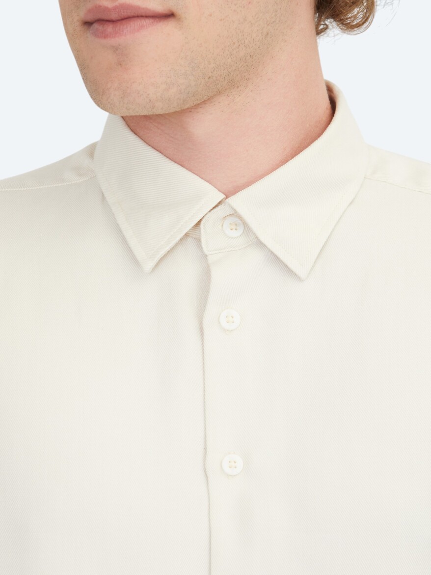 Ekru Düz Regular Fit Dokuma Casual Gömlek - 5