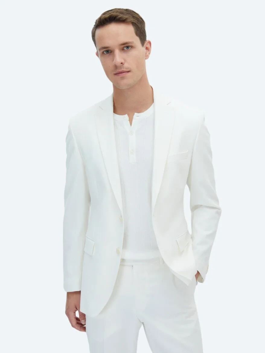 Ekru Düz Slim Fit Takım Elbise - 1