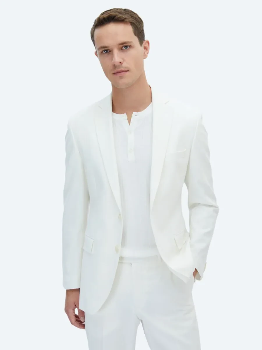 Ekru Düz Slim Fit Takım Elbise - 1