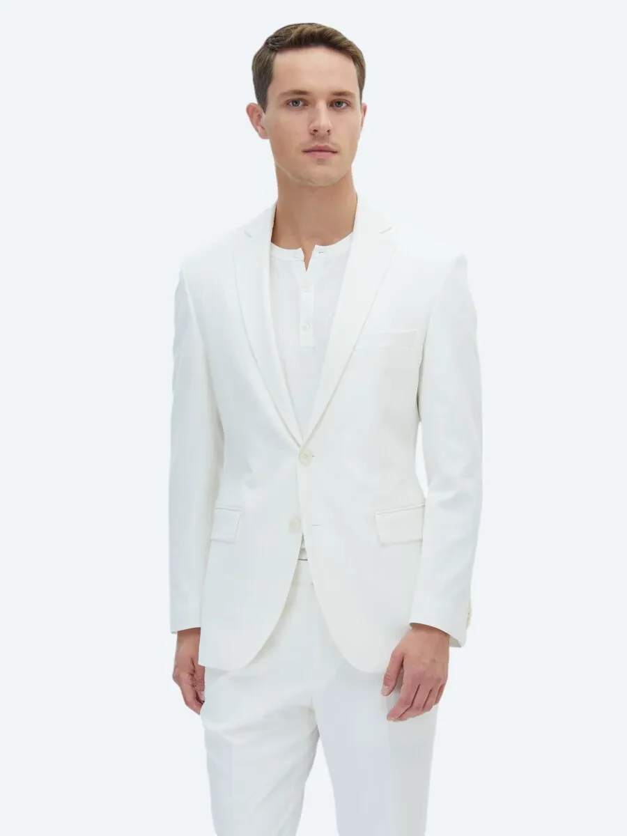 Ekru Düz Slim Fit Takım Elbise - 2