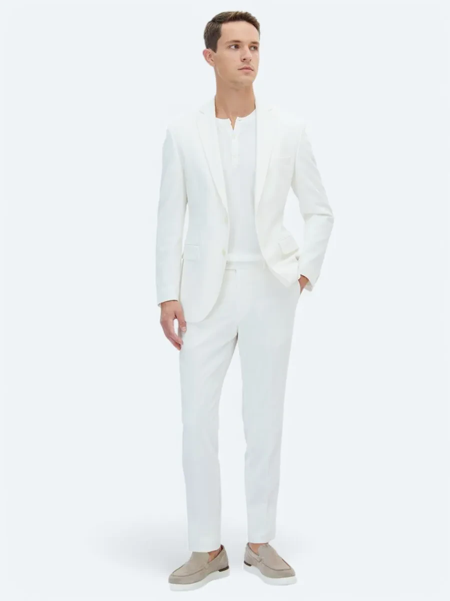 Ekru Düz Slim Fit Takım Elbise - 3