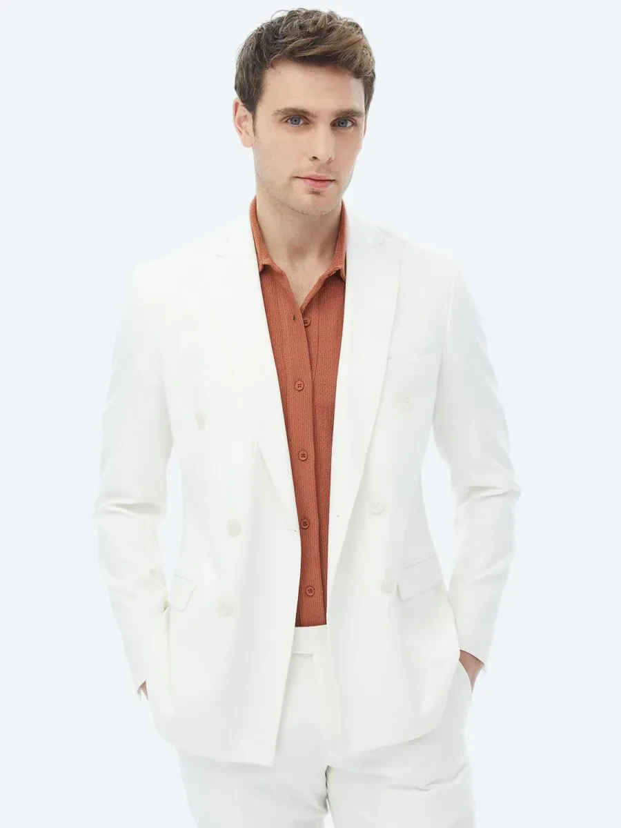 Ekru Düz Slim Fit Takım Elbise - 1