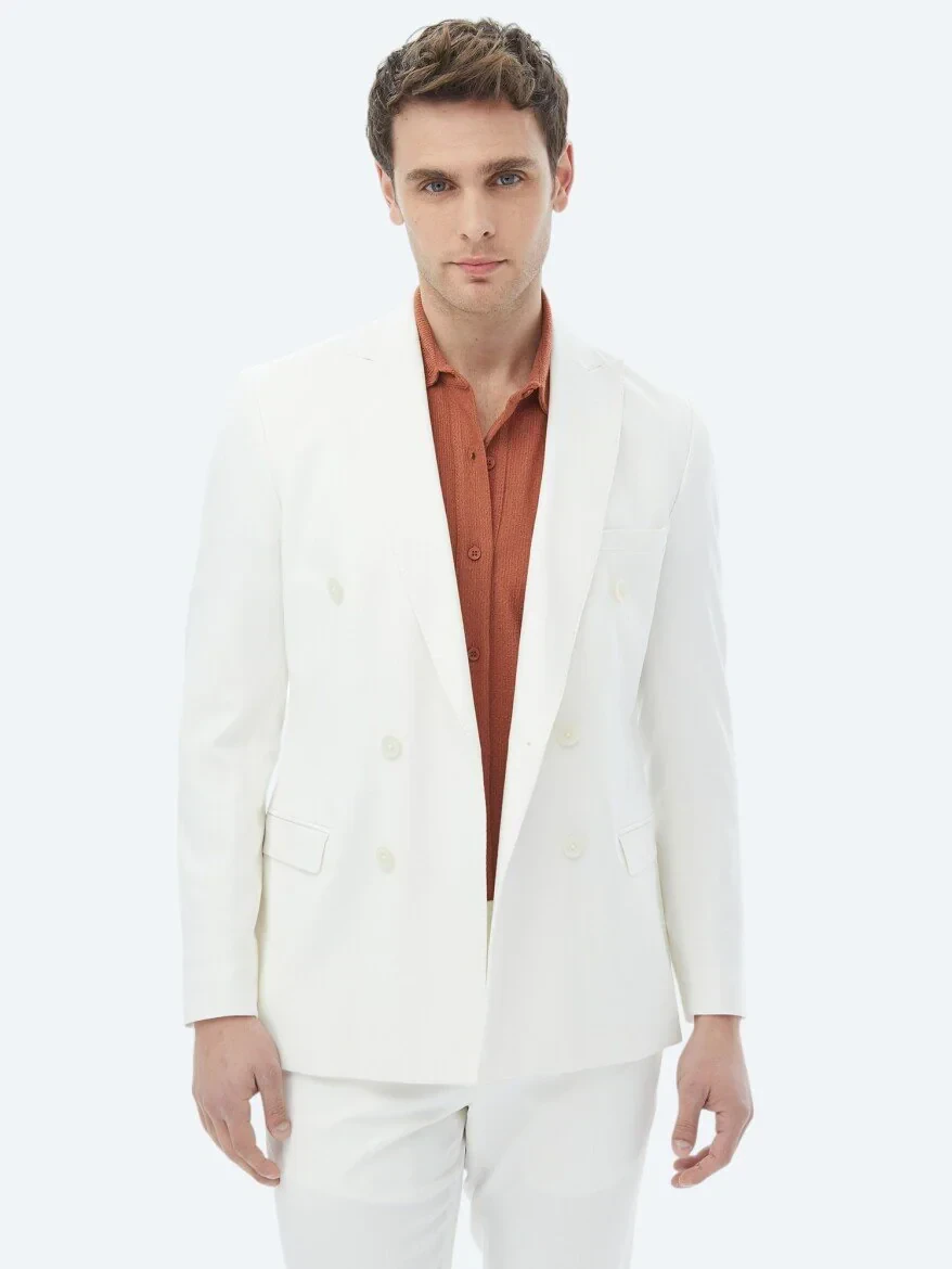 Ekru Düz Slim Fit Takım Elbise - 4
