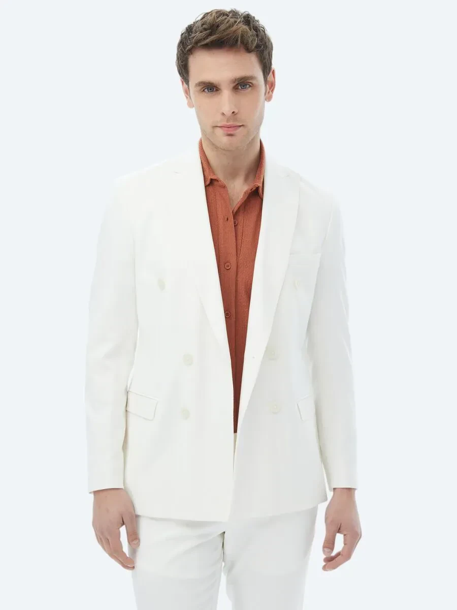 Ekru Düz Slim Fit Takım Elbise - 4