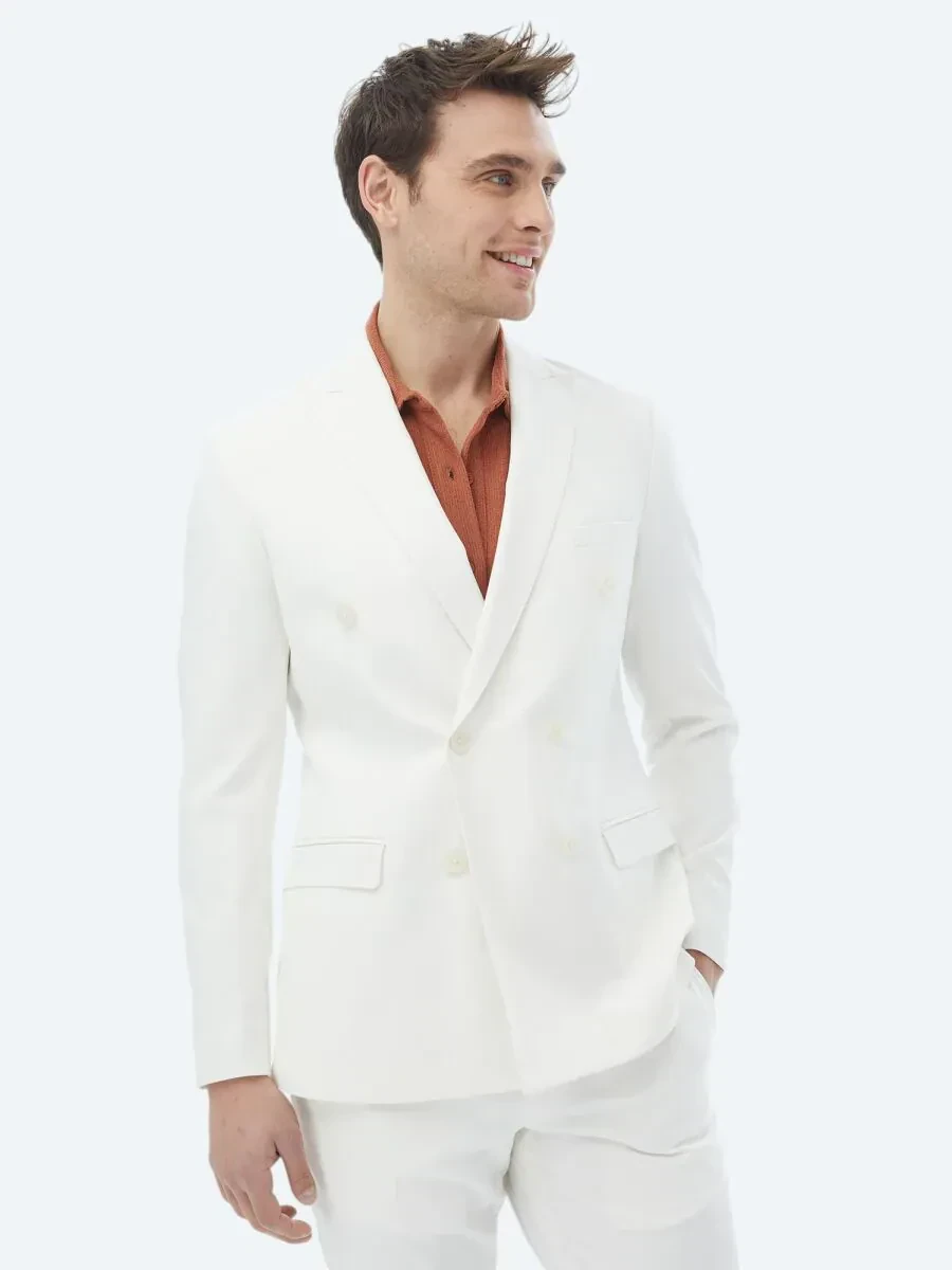 Ekru Düz Slim Fit Takım Elbise - 6