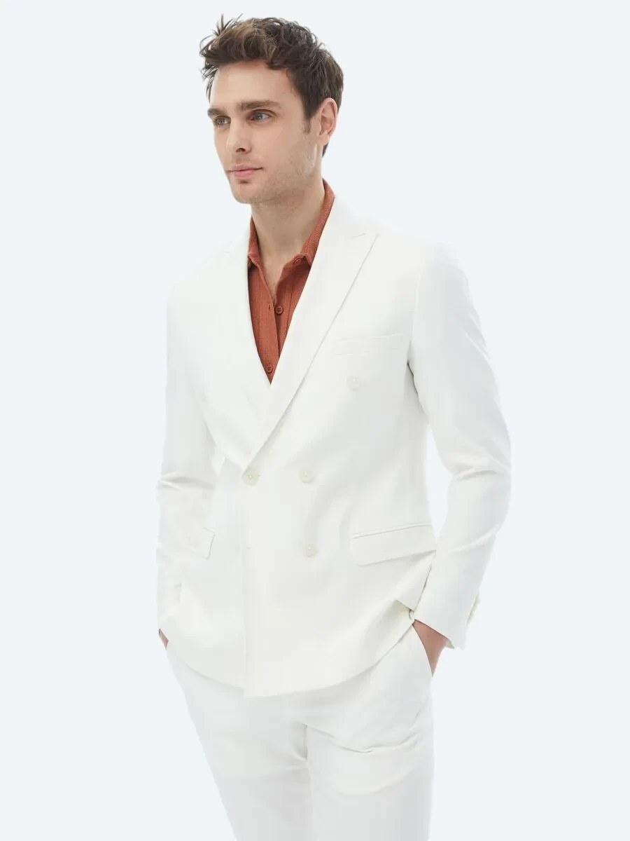 Ekru Düz Slim Fit Takım Elbise - 7