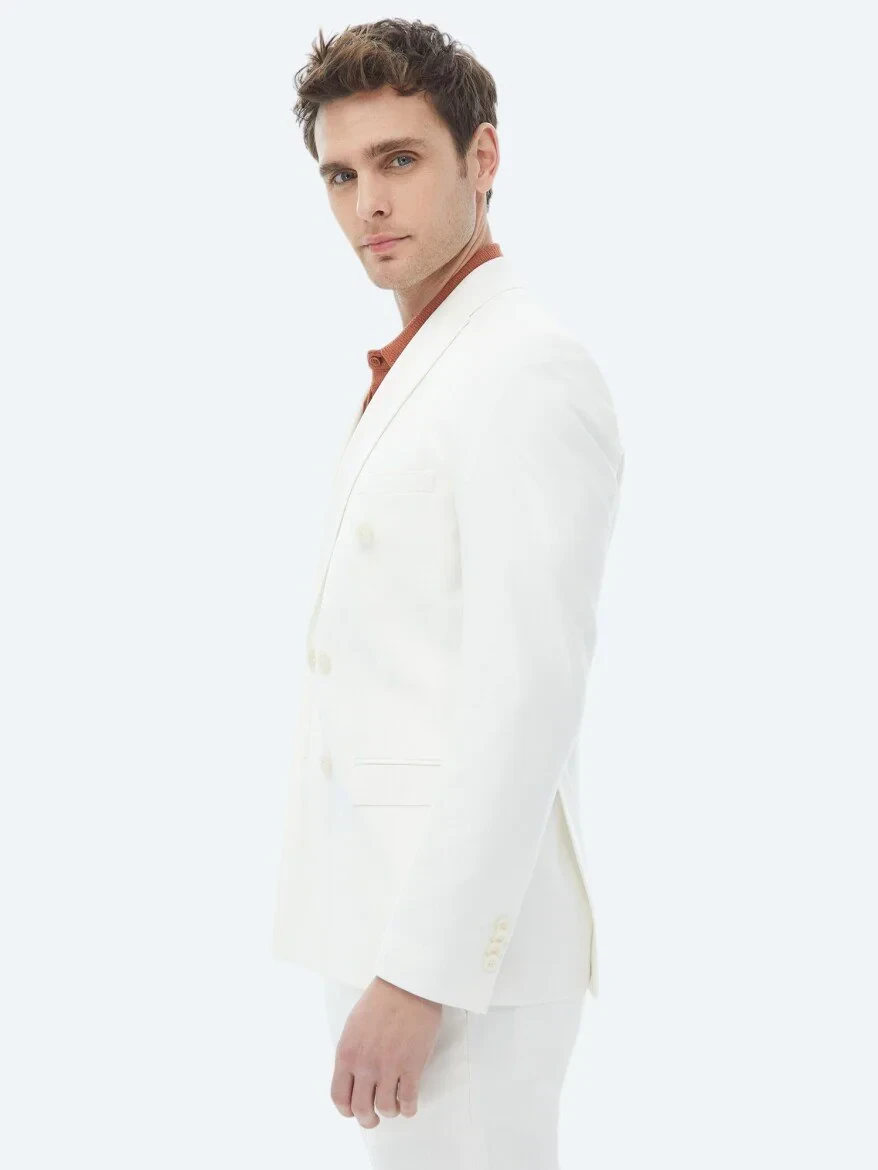 Ekru Düz Slim Fit Takım Elbise - 8