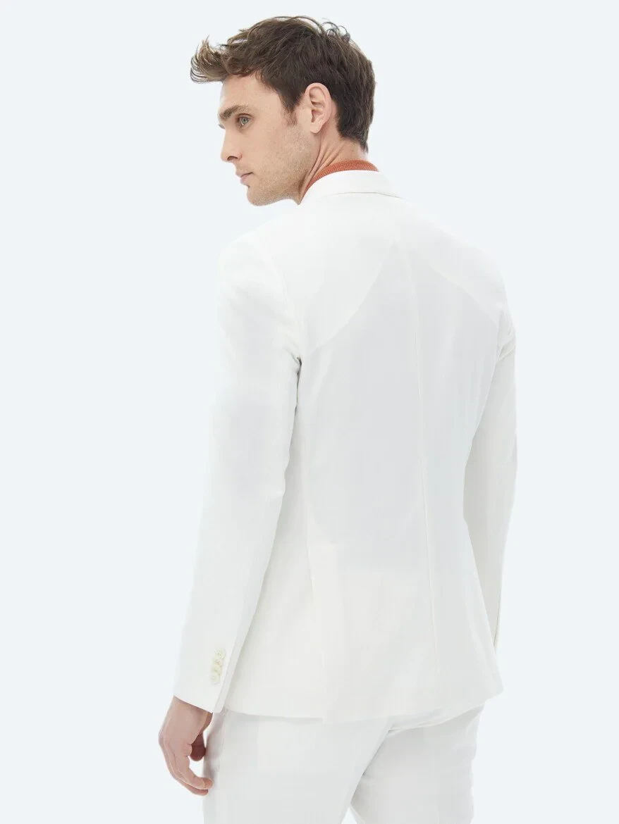 Ekru Düz Slim Fit Takım Elbise - 11