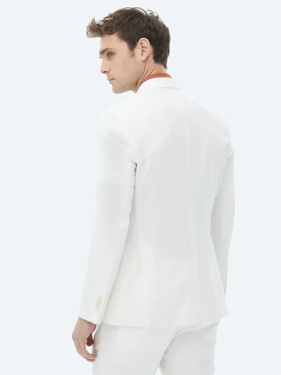Ekru Düz Slim Fit Takım Elbise - 11