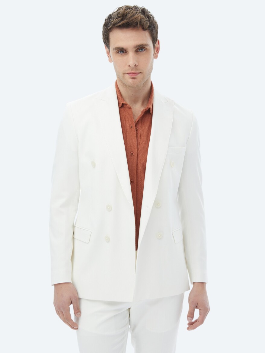 Ekru Düz Slim Fit Takım Elbise - 4