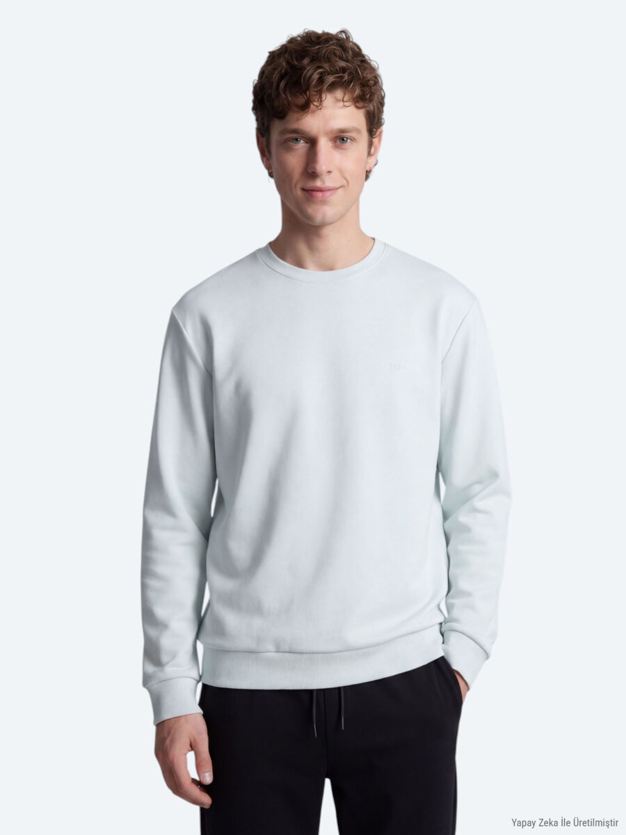 Ekru Düz Sweatshırt - 1