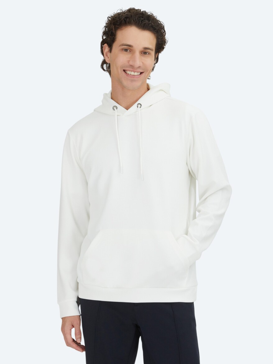 Ekru Düz Sweatshırt - 1