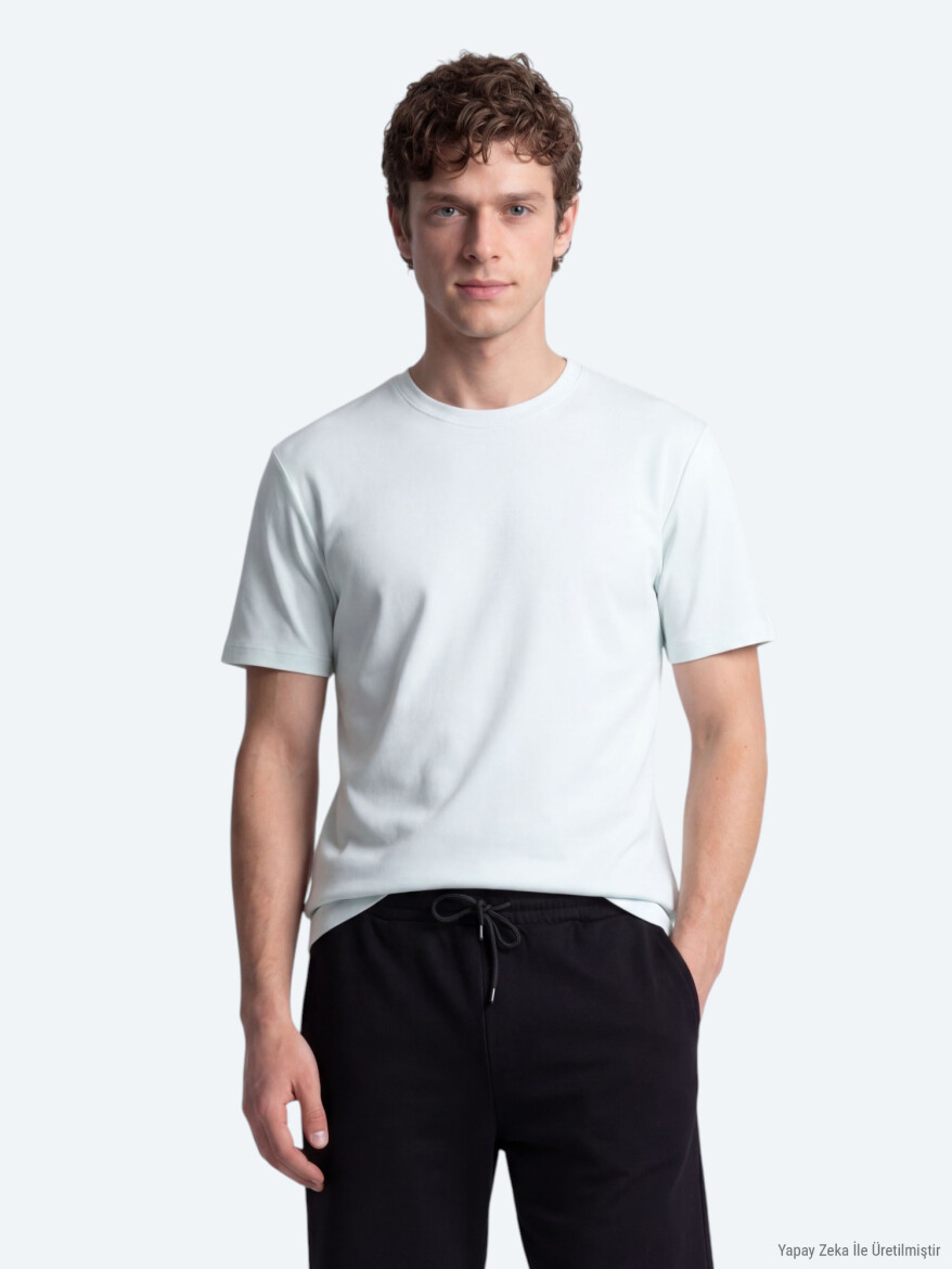 Ekru Düz T-Shirt - 1