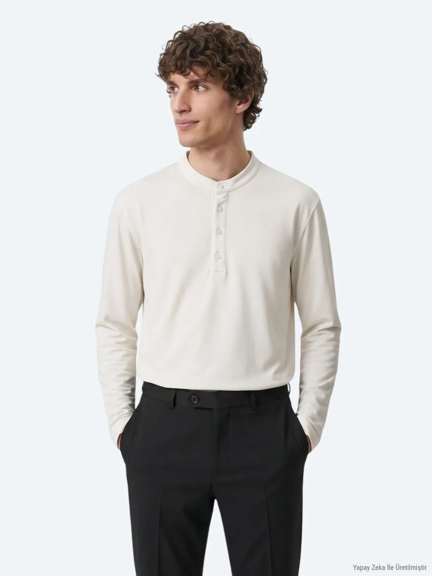 Ekru Düz T-Shirt - 1