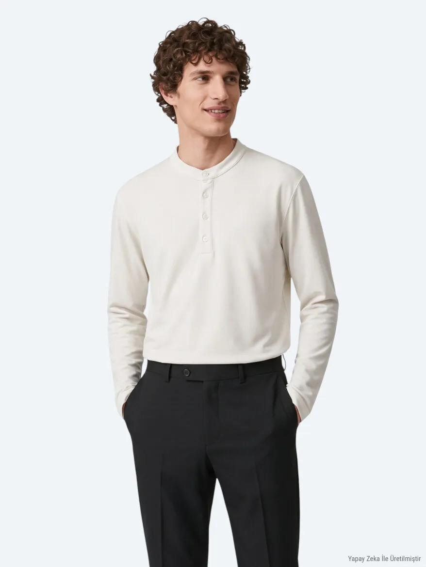 Ekru Düz T-Shirt - 4