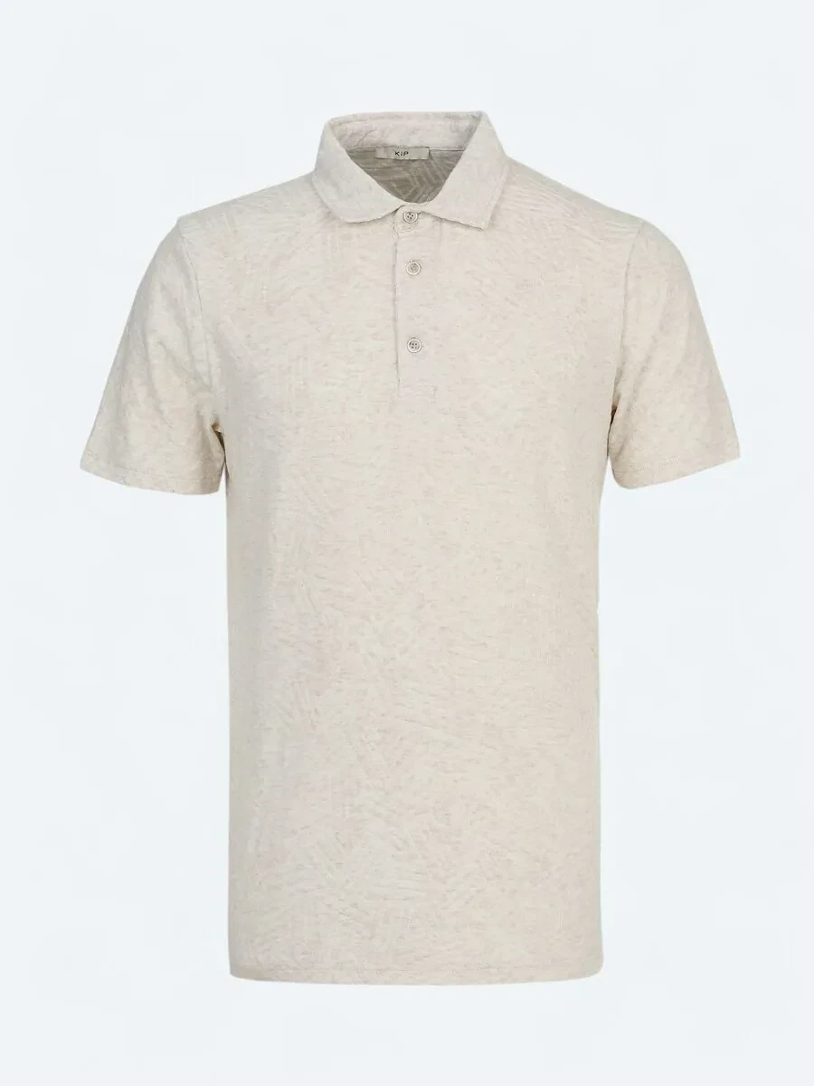 Ekru Jakarlı Polo Yaka Pamuk Karışımlı T-Shirt - 6