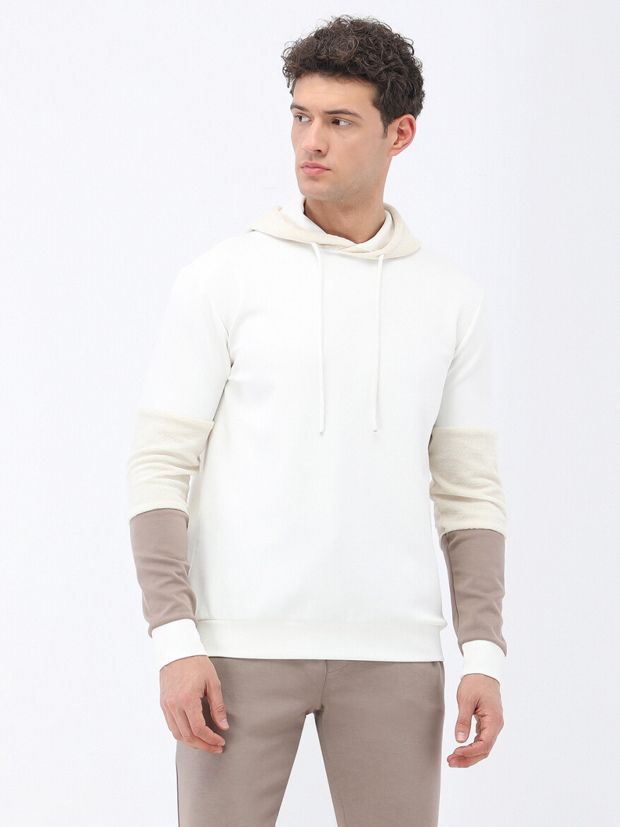 Ekru Kapüşonlu Sweatshırt - 1