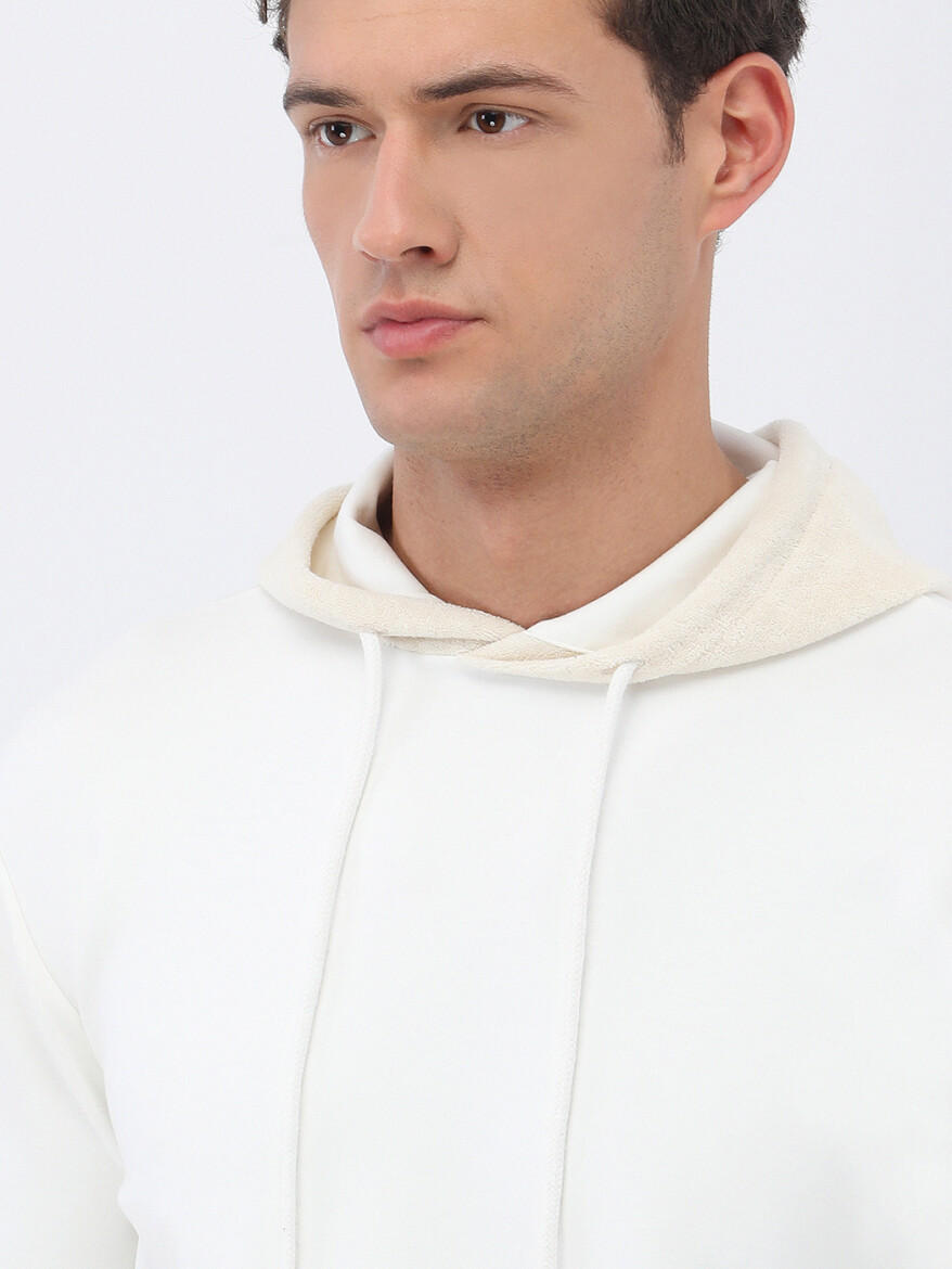 Ekru Kapüşonlu Sweatshırt - 3